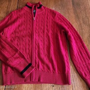Polo Ralph Lauren Red Zip-Up Cable Knit Sweater